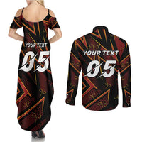 Custom Aries Zodiac Couples Matching Summer Maxi Dress and Long Sleeve Button Shirt With Bold Triangle