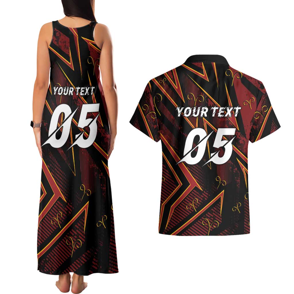Custom Aries Zodiac Couples Matching Tank Maxi Dress and Hawaiian Shirt With Bold Triangle