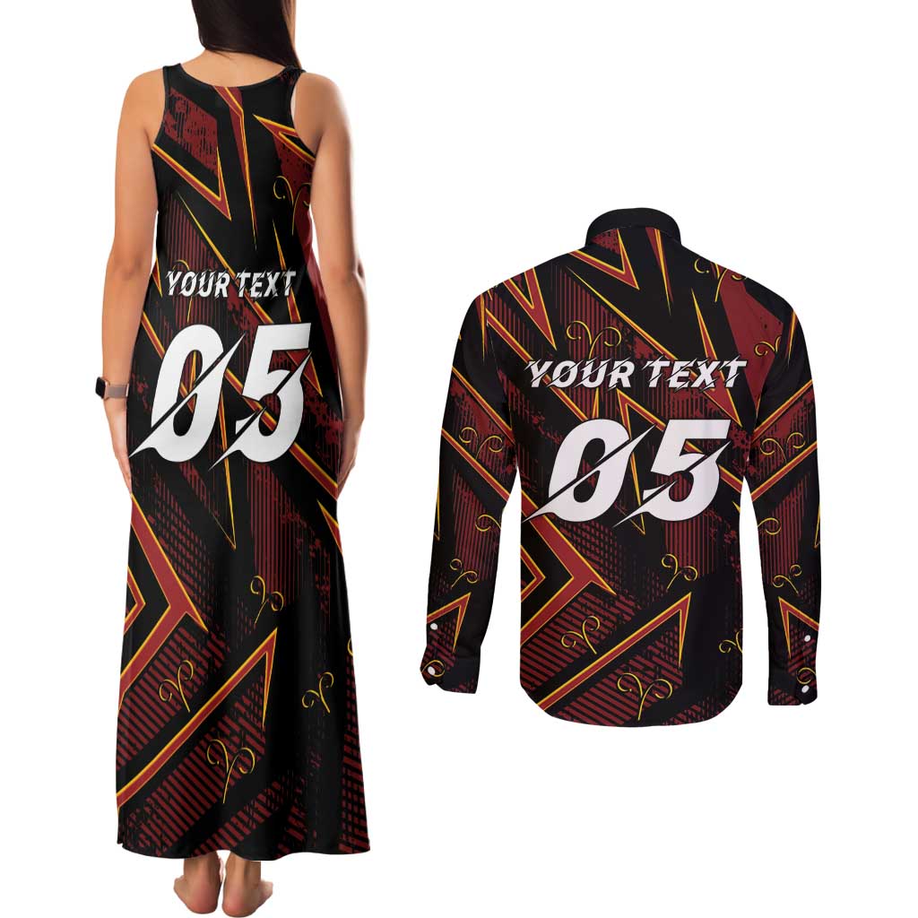 Custom Aries Zodiac Couples Matching Tank Maxi Dress and Long Sleeve Button Shirt With Bold Triangle