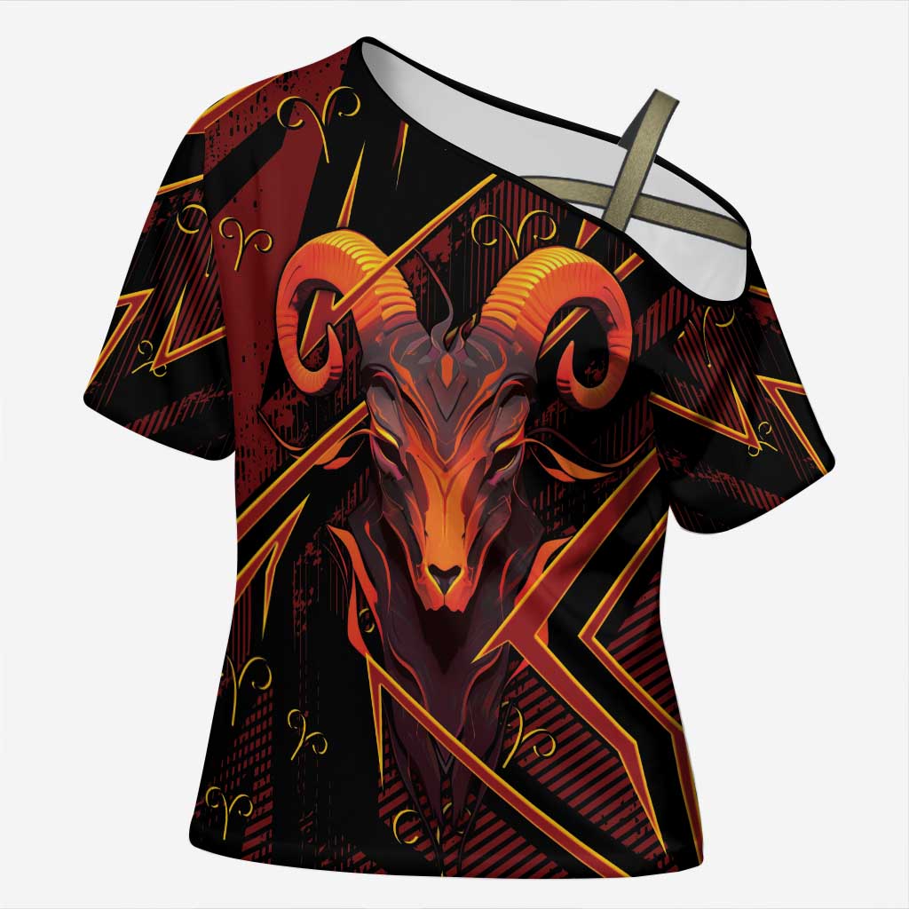 Custom Aries Zodiac Cross Shoulder Shirt With Bold Triangle