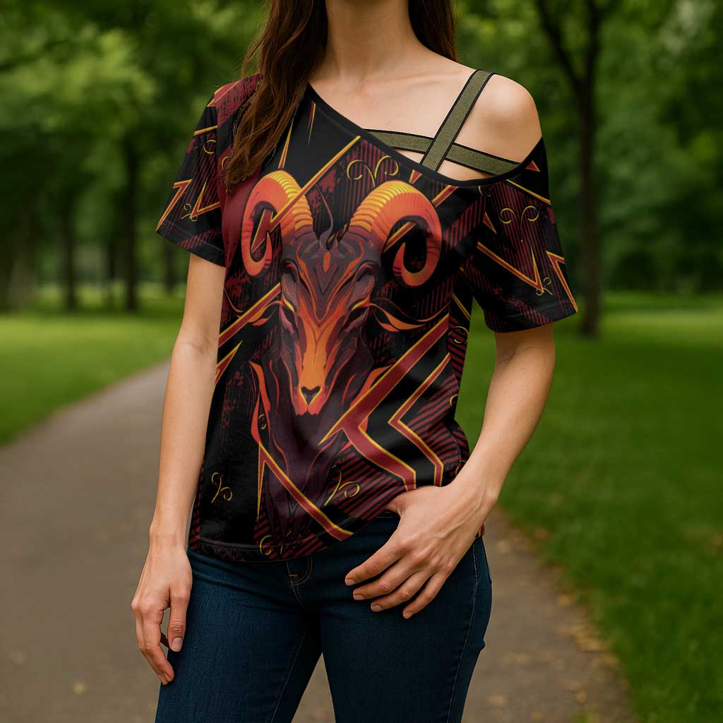 Custom Aries Zodiac Cross Shoulder Shirt With Bold Triangle