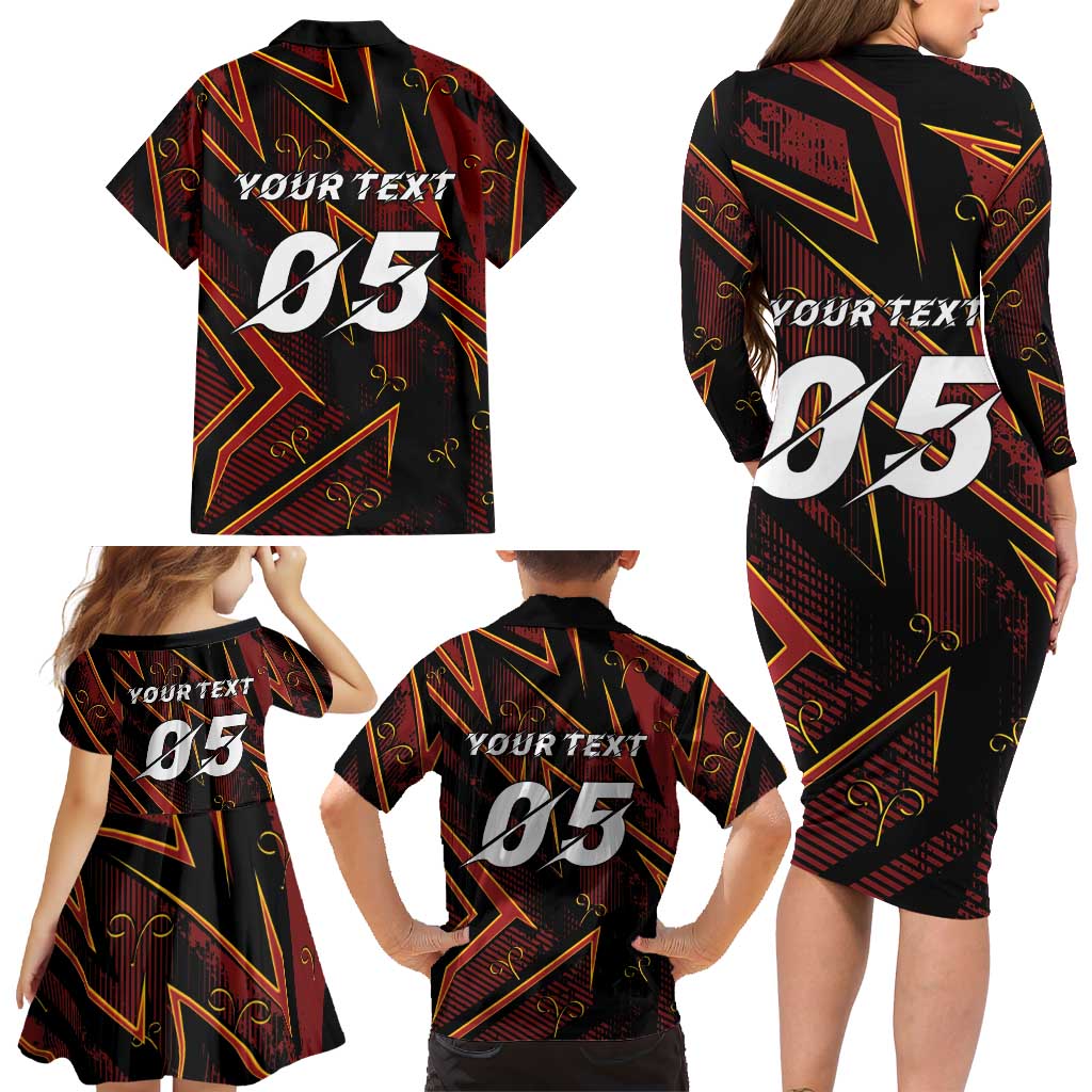 Custom Aries Zodiac Family Matching Long Sleeve Bodycon Dress and Hawaiian Shirt With Bold Triangle