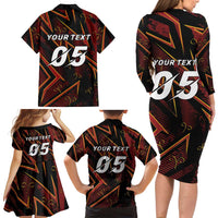 Custom Aries Zodiac Family Matching Long Sleeve Bodycon Dress and Hawaiian Shirt With Bold Triangle