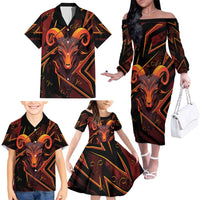Custom Aries Zodiac Family Matching Off The Shoulder Long Sleeve Dress and Hawaiian Shirt With Bold Triangle