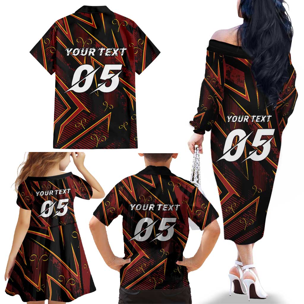 Custom Aries Zodiac Family Matching Off The Shoulder Long Sleeve Dress and Hawaiian Shirt With Bold Triangle