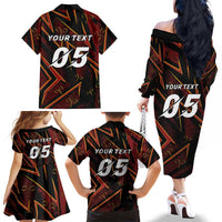 Custom Aries Zodiac Family Matching Off The Shoulder Long Sleeve Dress and Hawaiian Shirt With Bold Triangle
