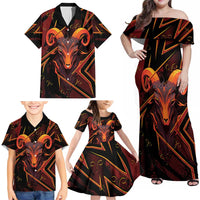 Custom Aries Zodiac Family Matching Off Shoulder Maxi Dress and Hawaiian Shirt With Bold Triangle