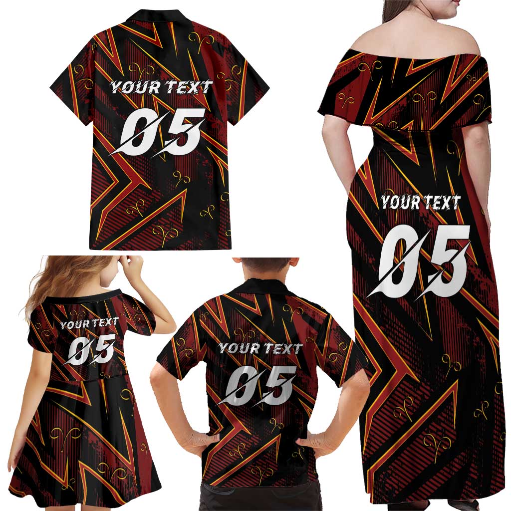 Custom Aries Zodiac Family Matching Off Shoulder Maxi Dress and Hawaiian Shirt With Bold Triangle