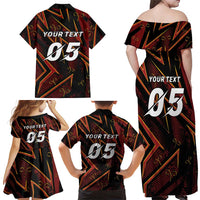 Custom Aries Zodiac Family Matching Off Shoulder Maxi Dress and Hawaiian Shirt With Bold Triangle