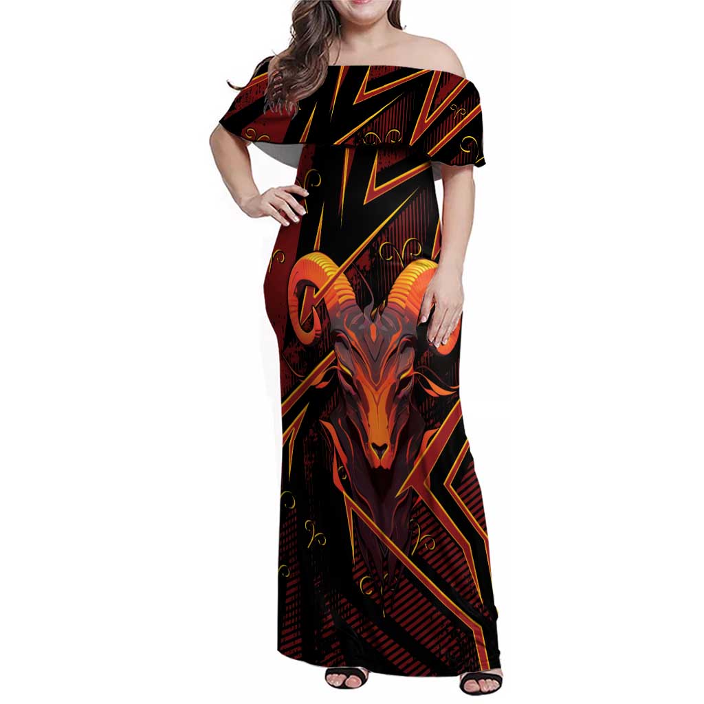 Custom Aries Zodiac Family Matching Off Shoulder Maxi Dress and Hawaiian Shirt With Bold Triangle
