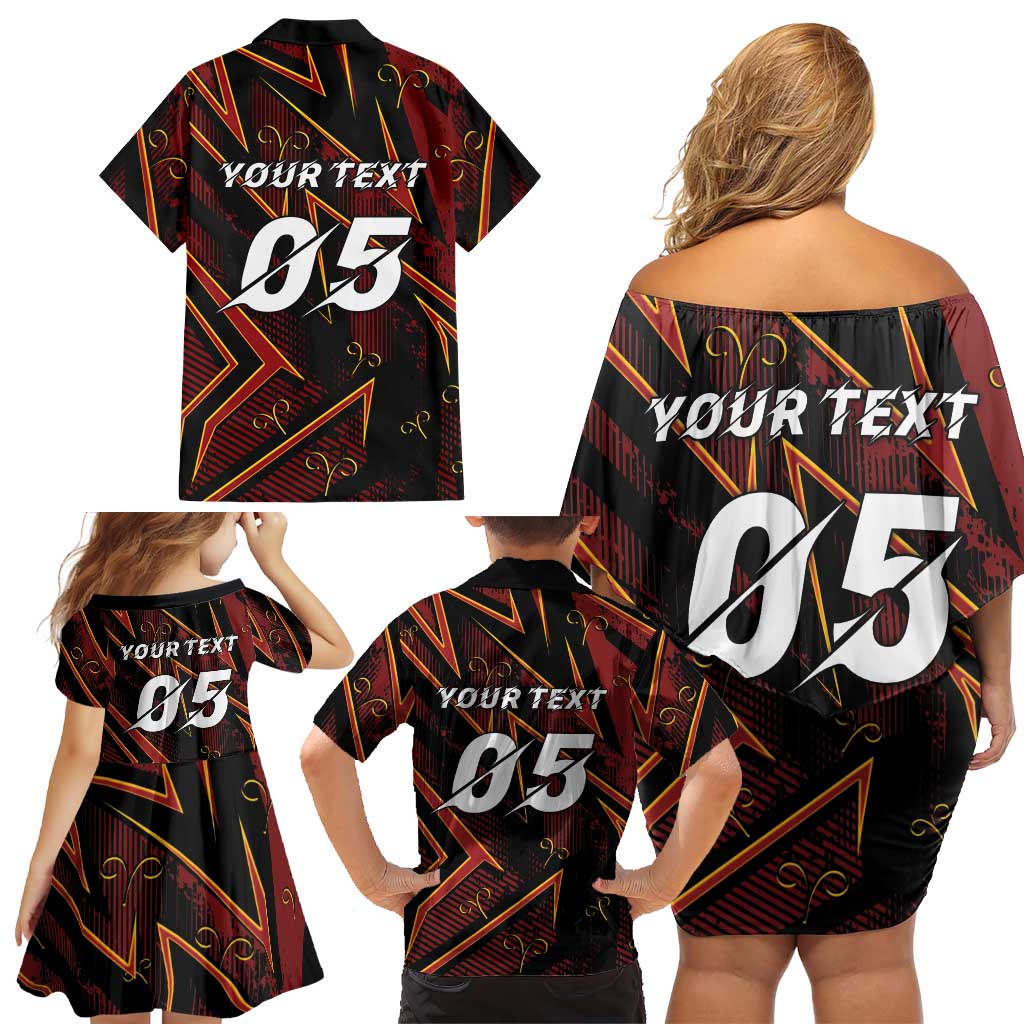 Custom Aries Zodiac Family Matching Off Shoulder Short Dress and Hawaiian Shirt With Bold Triangle