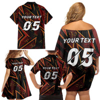 Custom Aries Zodiac Family Matching Off Shoulder Short Dress and Hawaiian Shirt With Bold Triangle
