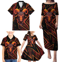 Custom Aries Zodiac Family Matching Puletasi and Hawaiian Shirt With Bold Triangle