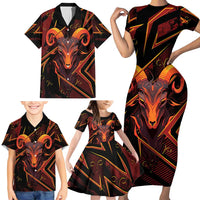Custom Aries Zodiac Family Matching Short Sleeve Bodycon Dress and Hawaiian Shirt With Bold Triangle