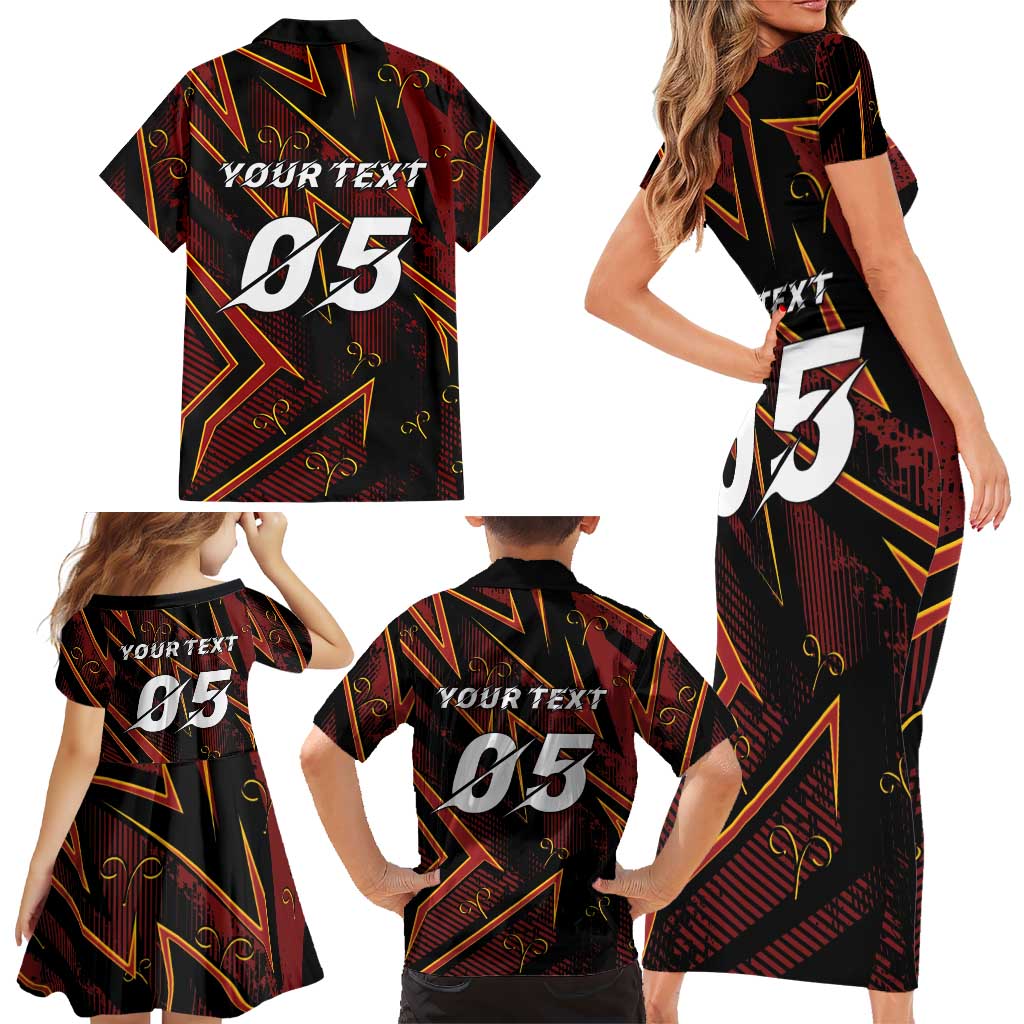 Custom Aries Zodiac Family Matching Short Sleeve Bodycon Dress and Hawaiian Shirt With Bold Triangle