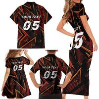 Custom Aries Zodiac Family Matching Short Sleeve Bodycon Dress and Hawaiian Shirt With Bold Triangle