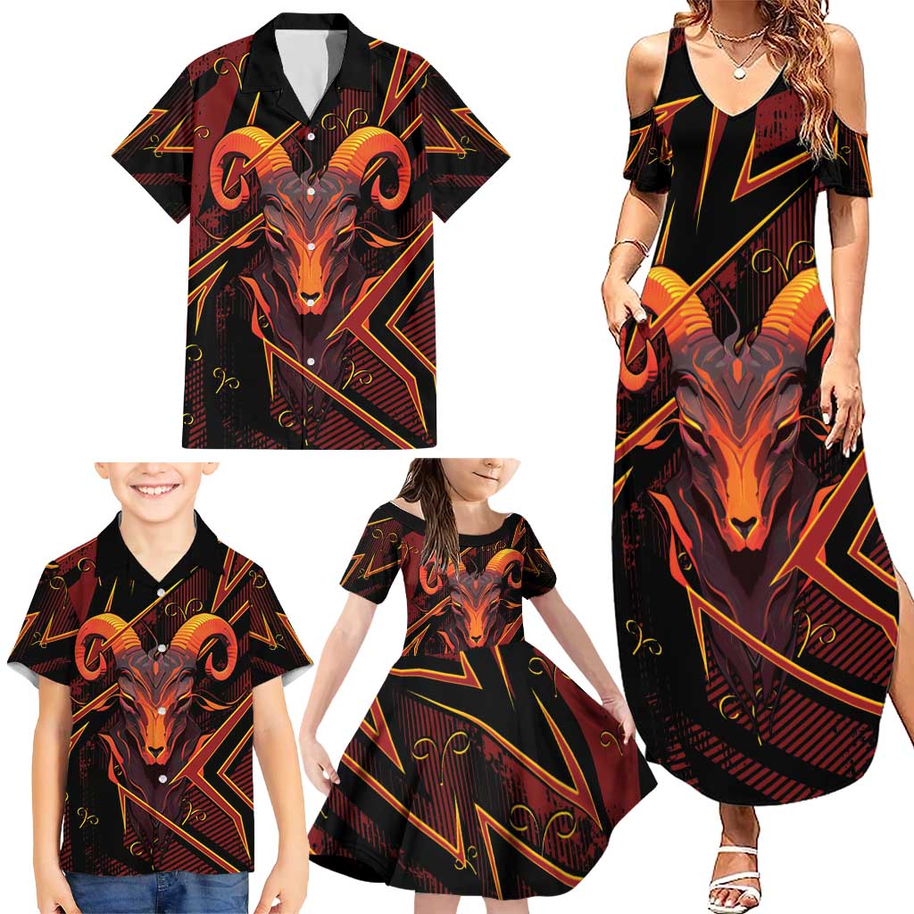 Custom Aries Zodiac Family Matching Summer Maxi Dress and Hawaiian Shirt With Bold Triangle