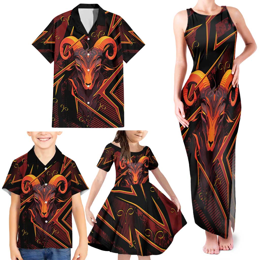 Custom Aries Zodiac Family Matching Tank Maxi Dress and Hawaiian Shirt With Bold Triangle