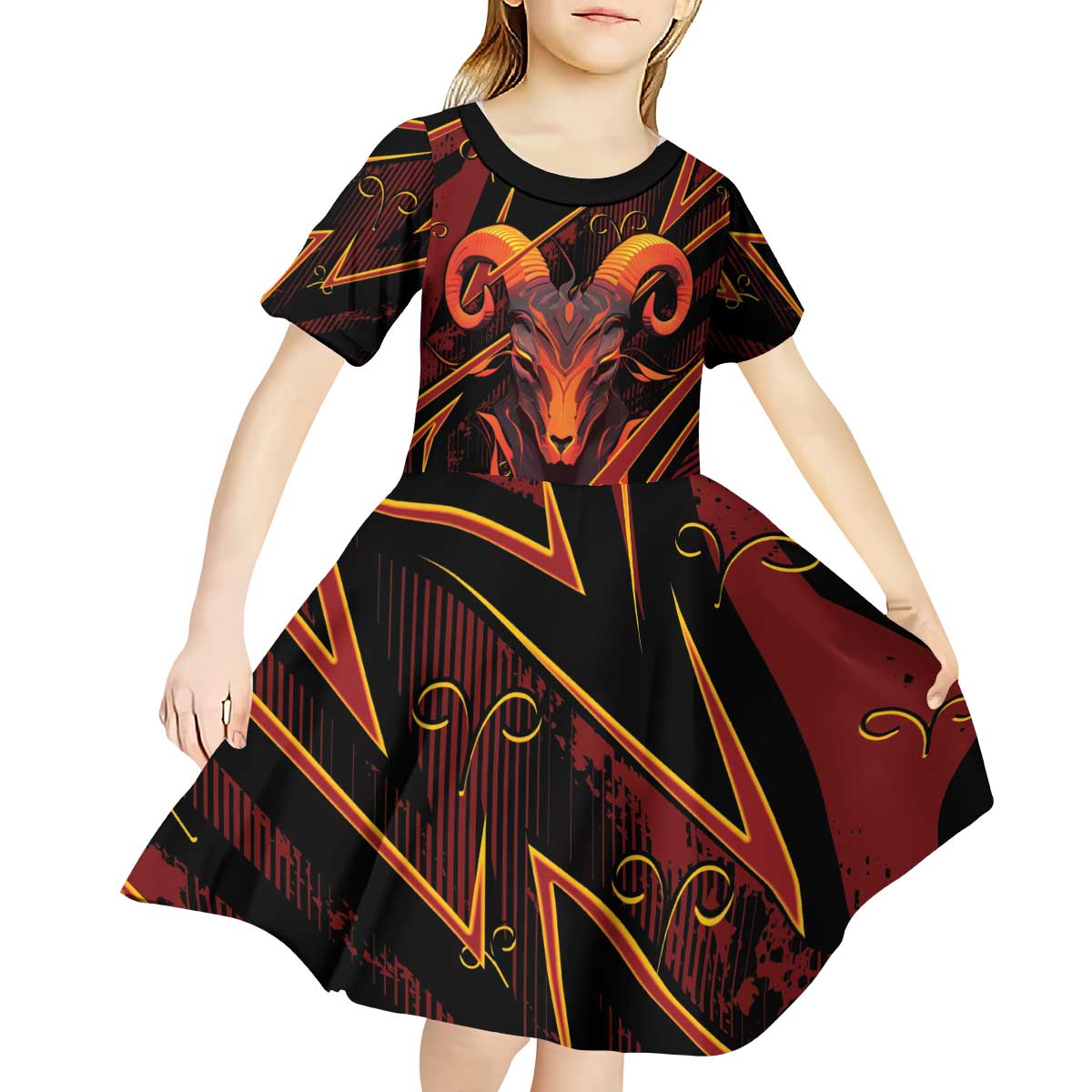 Custom Aries Zodiac Kid Short Sleeve Dress With Bold Triangle