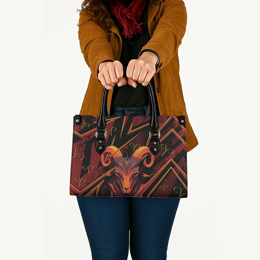 Aries Zodiac Leather Bag With Bold Triangle