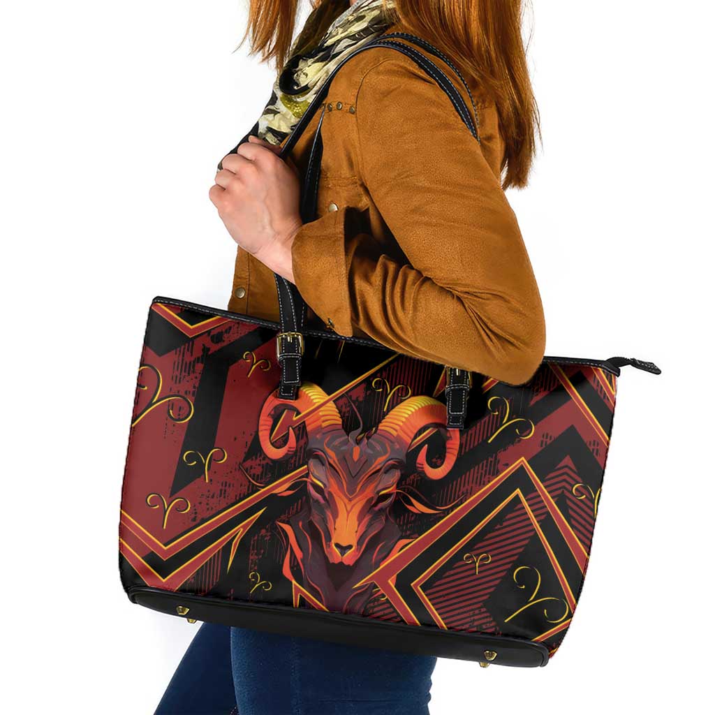 Aries Zodiac Leather Tote Bag With Bold Triangle
