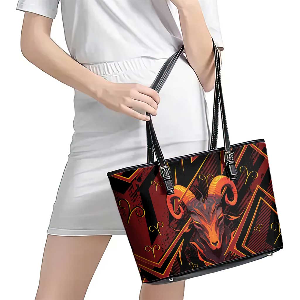 Aries Zodiac Leather Tote Bag With Bold Triangle