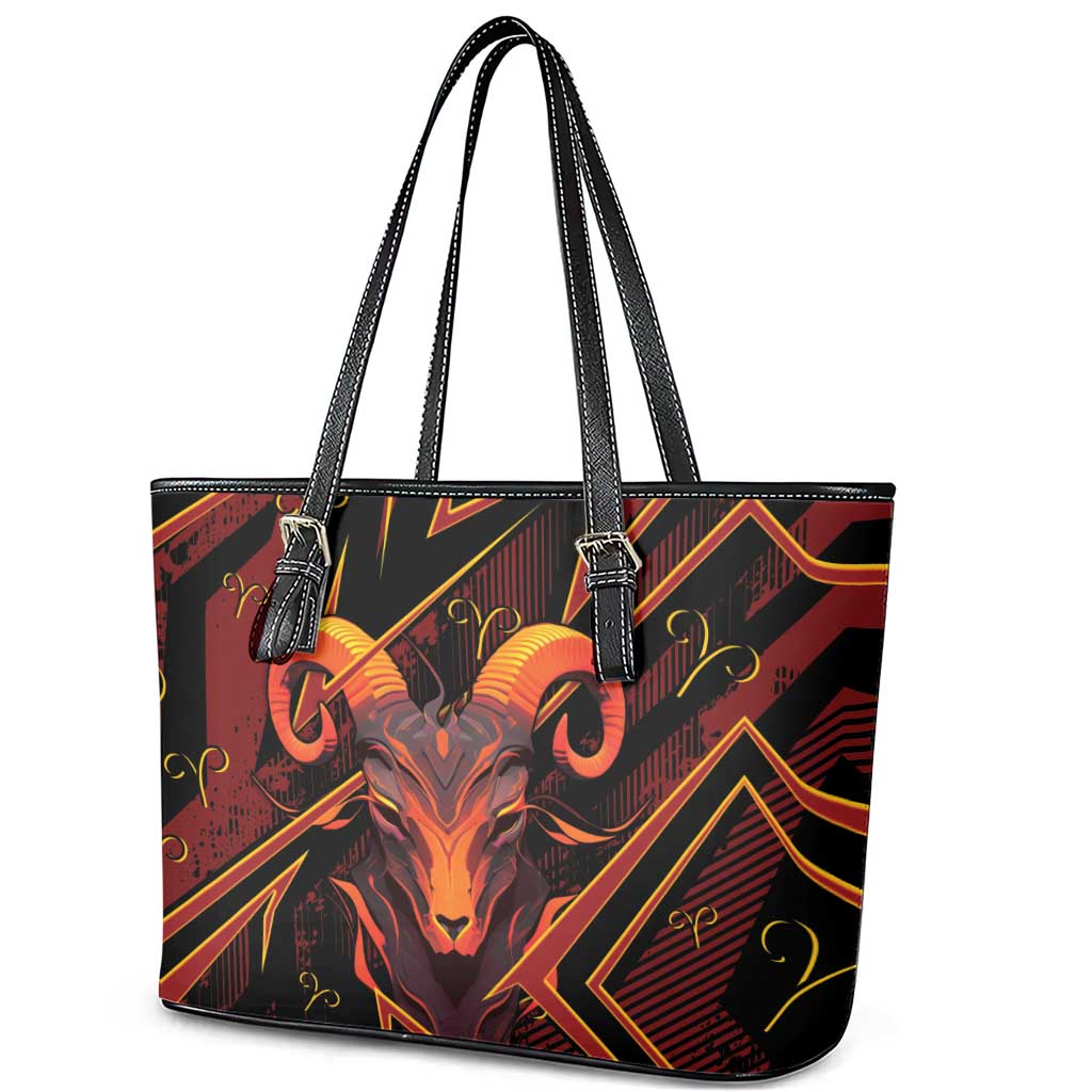 Aries Zodiac Leather Tote Bag With Bold Triangle