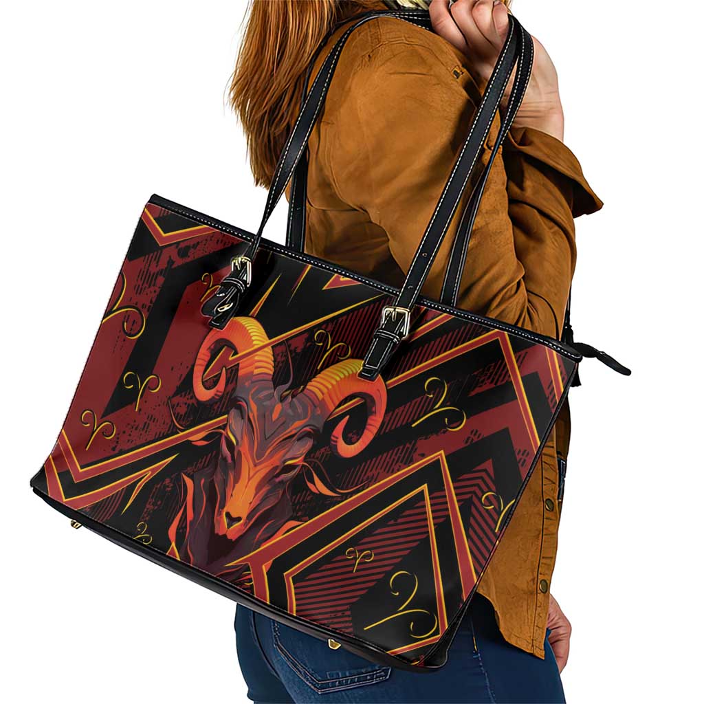 Aries Zodiac Leather Tote Bag With Bold Triangle
