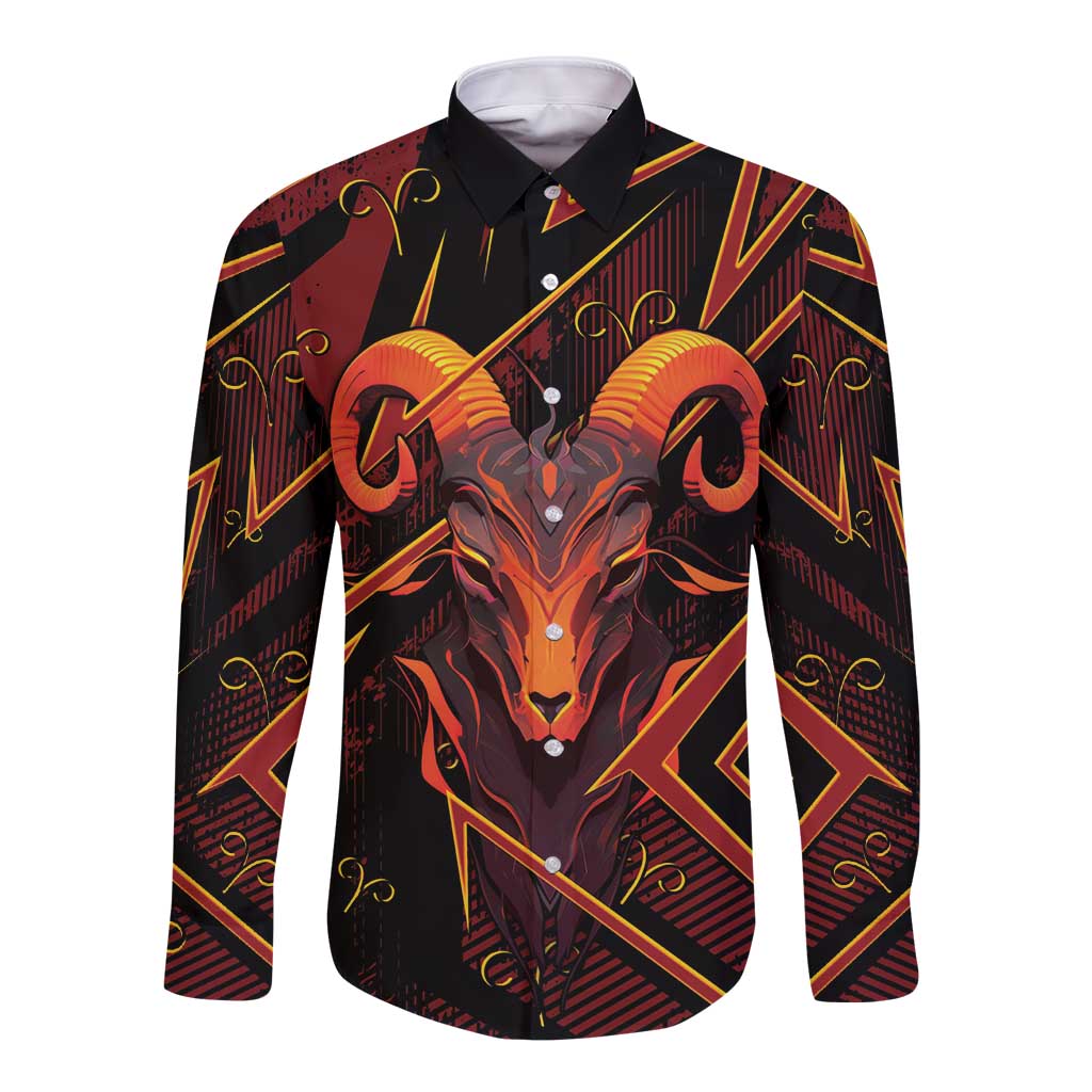 Custom Aries Zodiac Long Sleeve Button Shirt With Bold Triangle