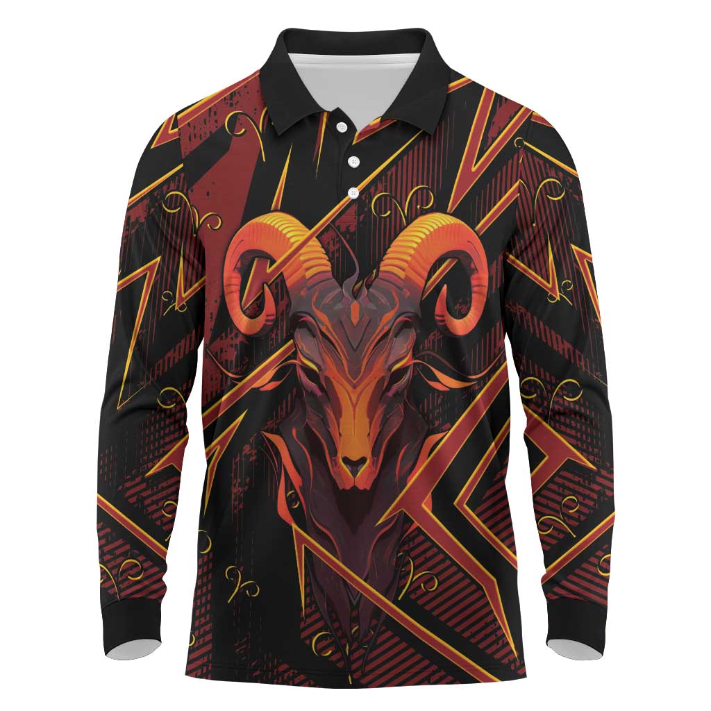 Custom Aries Zodiac Long Sleeve Polo Shirt With Bold Triangle