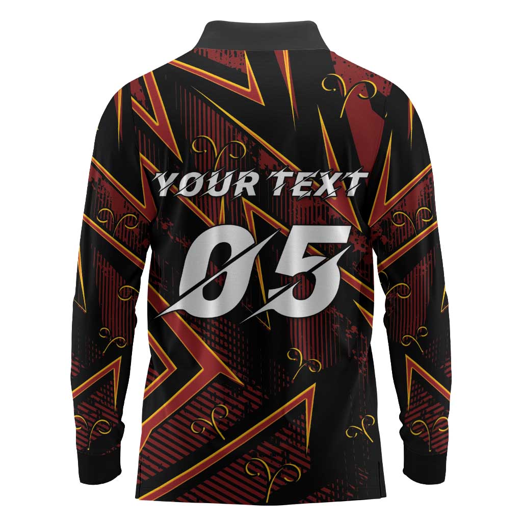 Custom Aries Zodiac Long Sleeve Polo Shirt With Bold Triangle
