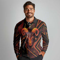 Custom Aries Zodiac Long Sleeve Polo Shirt With Bold Triangle
