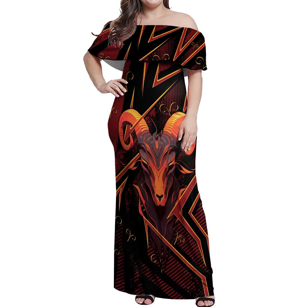 Custom Aries Zodiac Off Shoulder Maxi Dress With Bold Triangle
