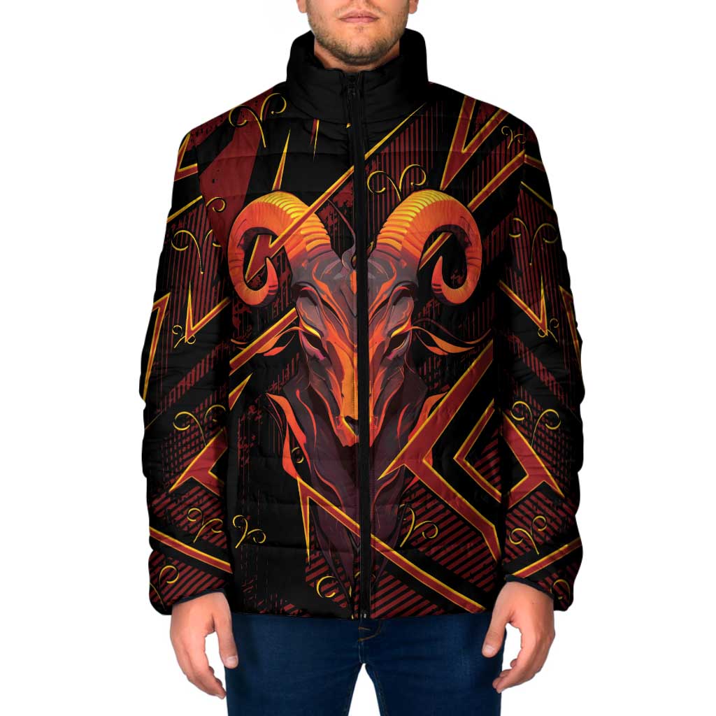 Custom Aries Zodiac Padded Jacket With Bold Triangle