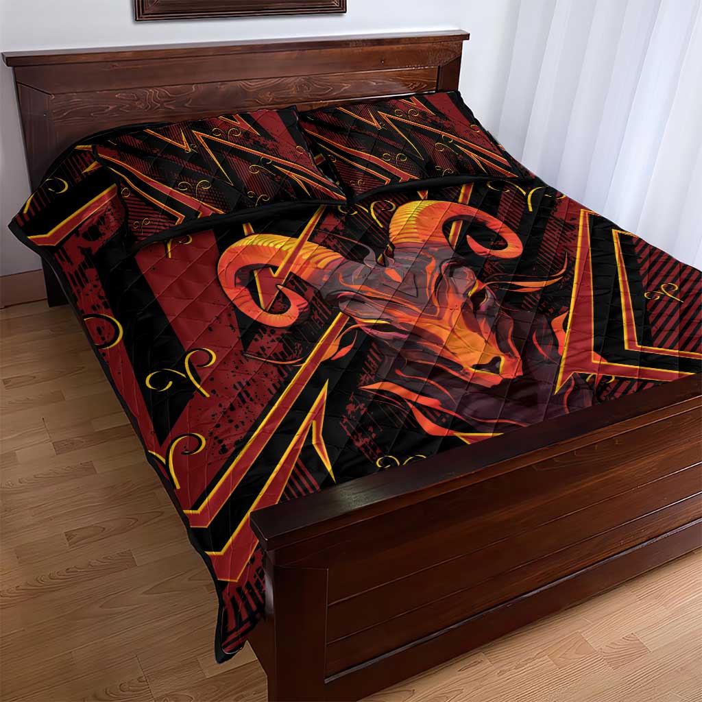 Aries Zodiac Quilt Bed Set With Bold Triangle