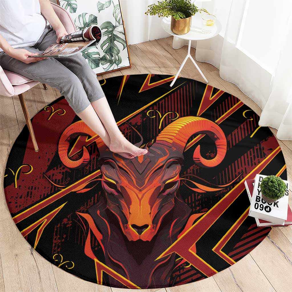 Aries Zodiac Round Carpet With Bold Triangle