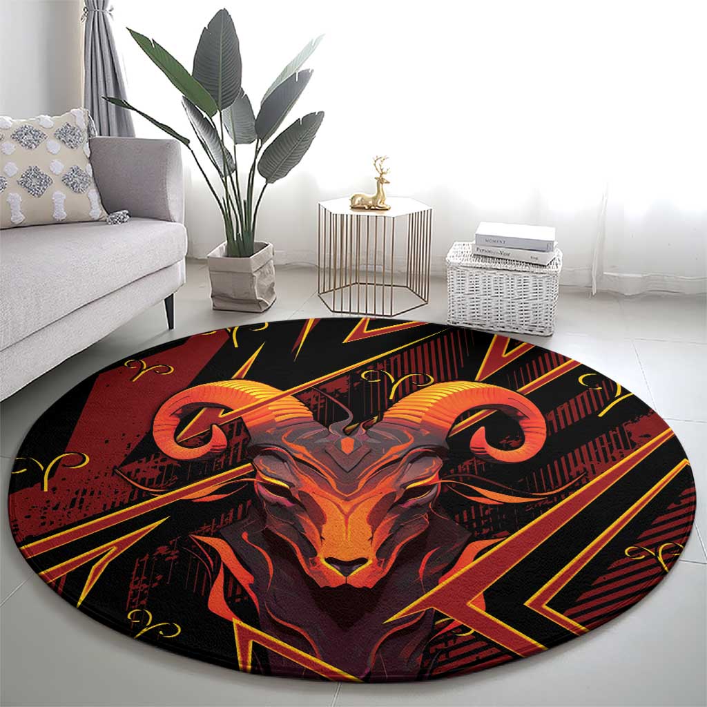 Aries Zodiac Round Carpet With Bold Triangle