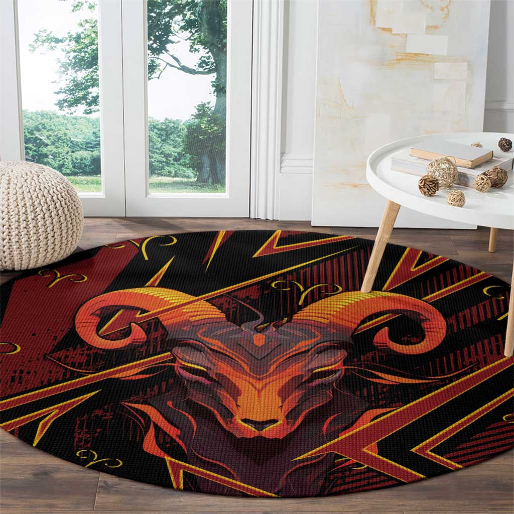 Aries Zodiac Round Carpet With Bold Triangle