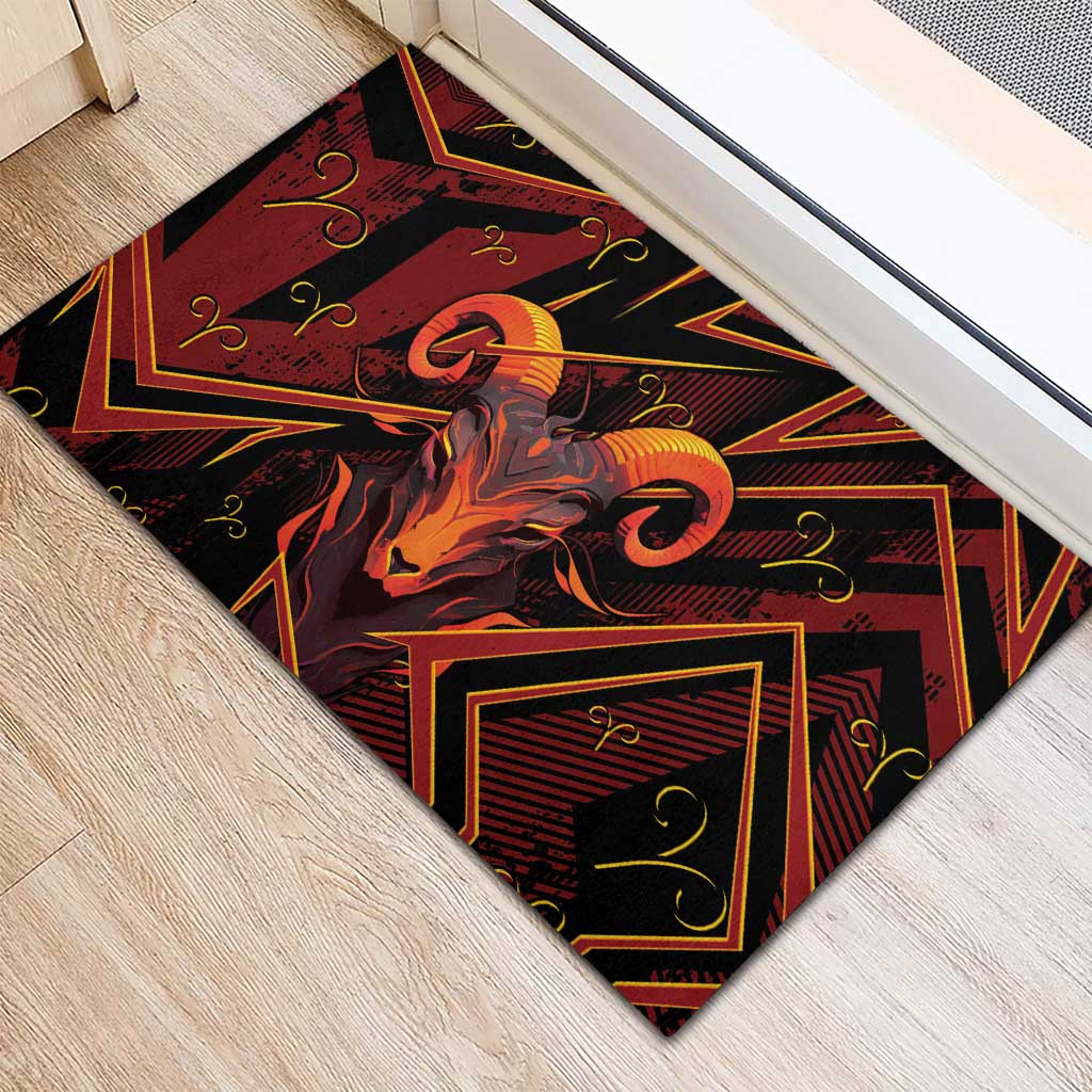 Aries Zodiac Rubber Doormat With Bold Triangle