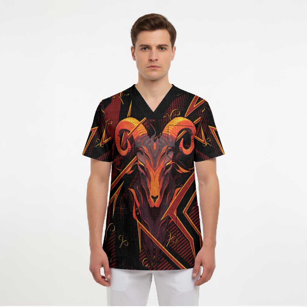 Custom Aries Zodiac Scrub Top With Bold Triangle