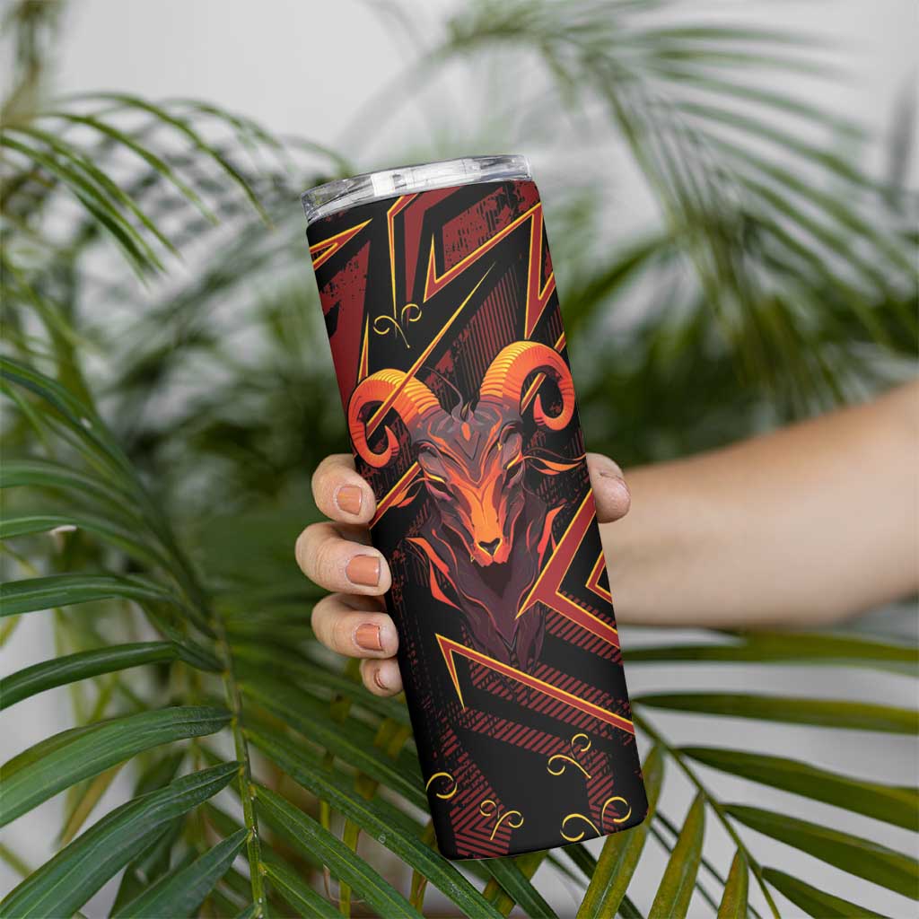 Custom Aries Zodiac Skinny Tumbler With Bold Triangle