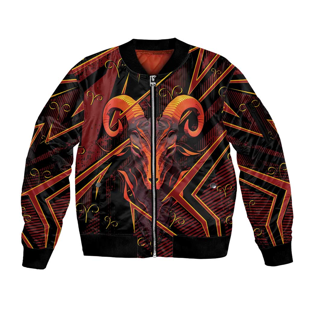 Custom Aries Zodiac Sleeve Zip Bomber Jacket With Bold Triangle