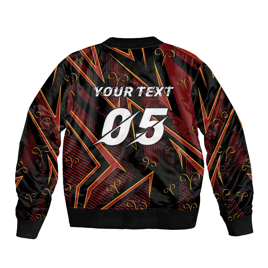 Custom Aries Zodiac Sleeve Zip Bomber Jacket With Bold Triangle