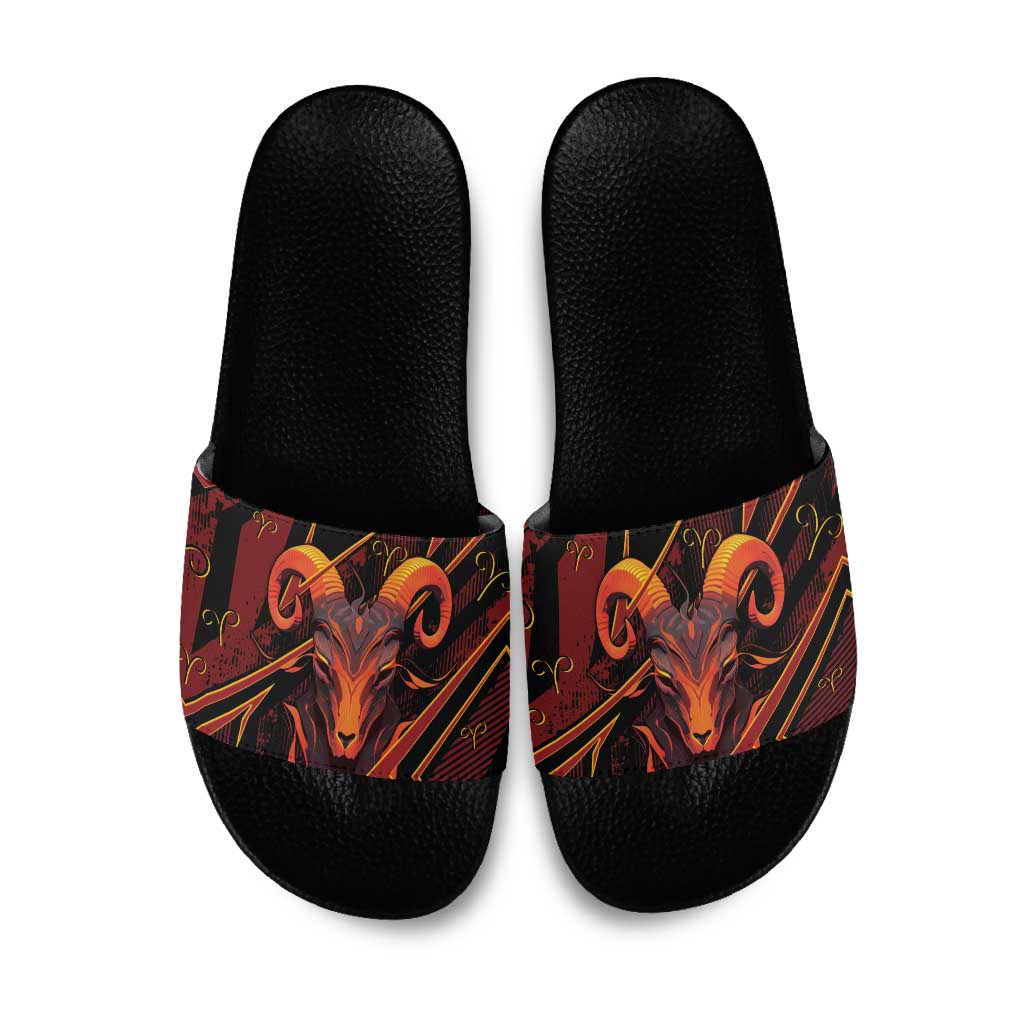 Aries Zodiac Slide Sandals With Bold Triangle