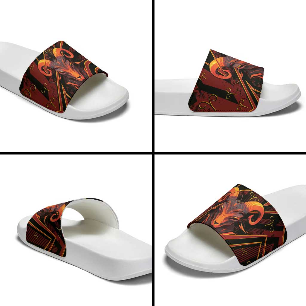 Aries Zodiac Slide Sandals With Bold Triangle
