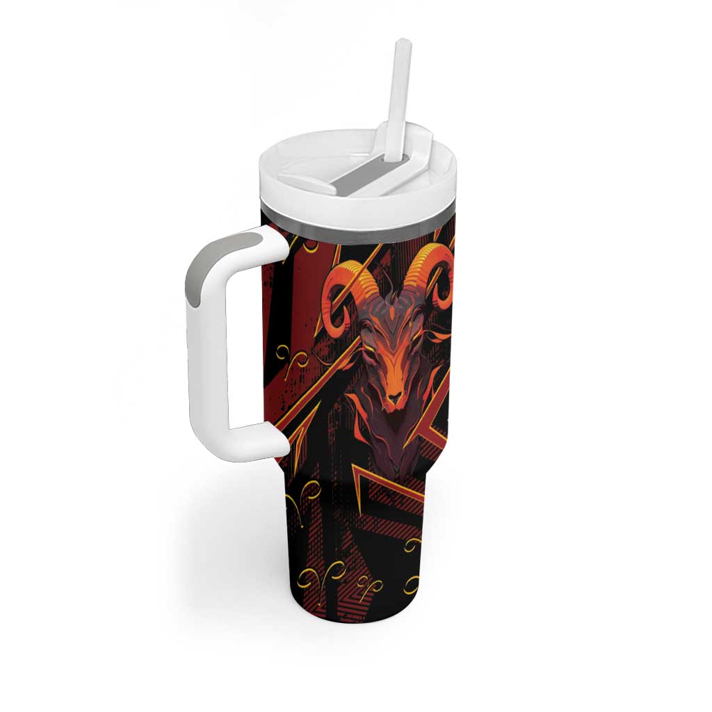 Custom Aries Zodiac Tumbler With Handle With Bold Triangle