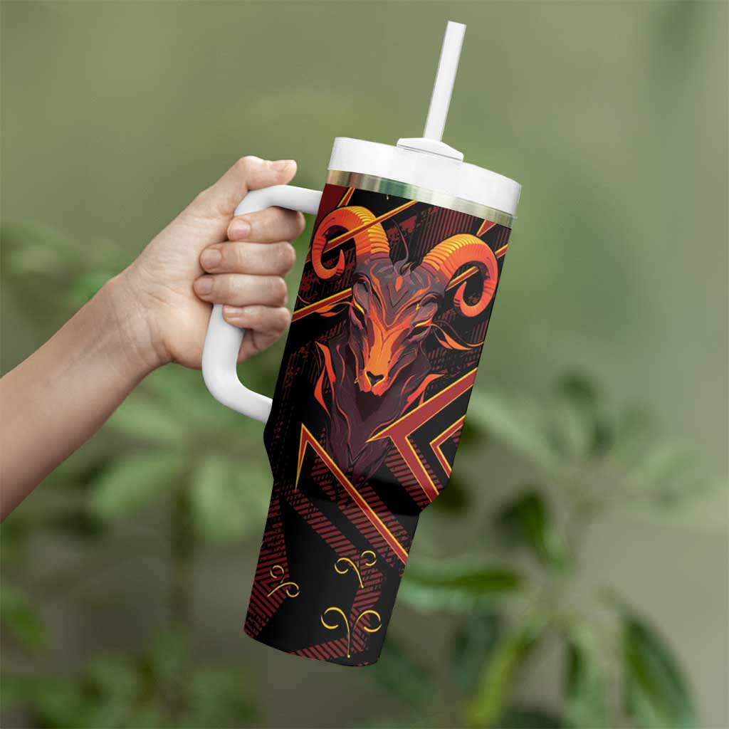 Custom Aries Zodiac Tumbler With Handle With Bold Triangle
