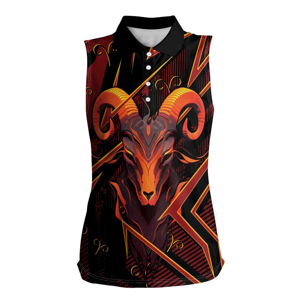Custom Aries Zodiac Women Sleeveless Polo Shirt With Bold Triangle