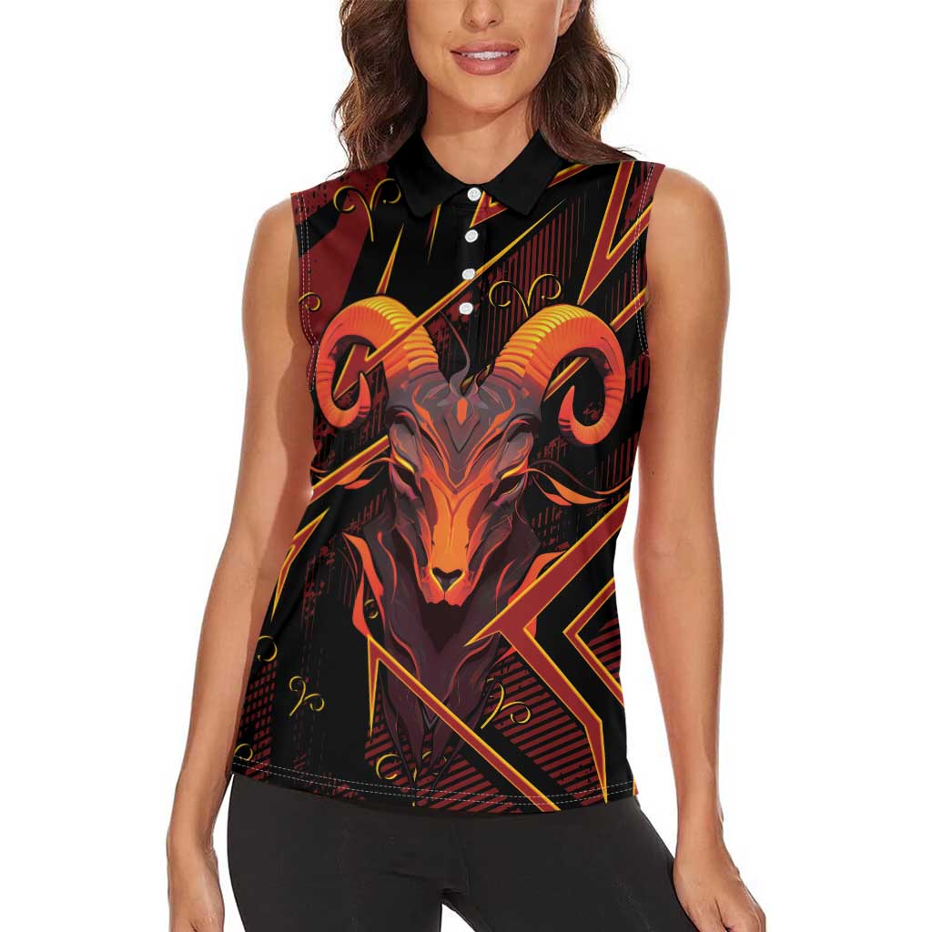 Custom Aries Zodiac Women Sleeveless Polo Shirt With Bold Triangle