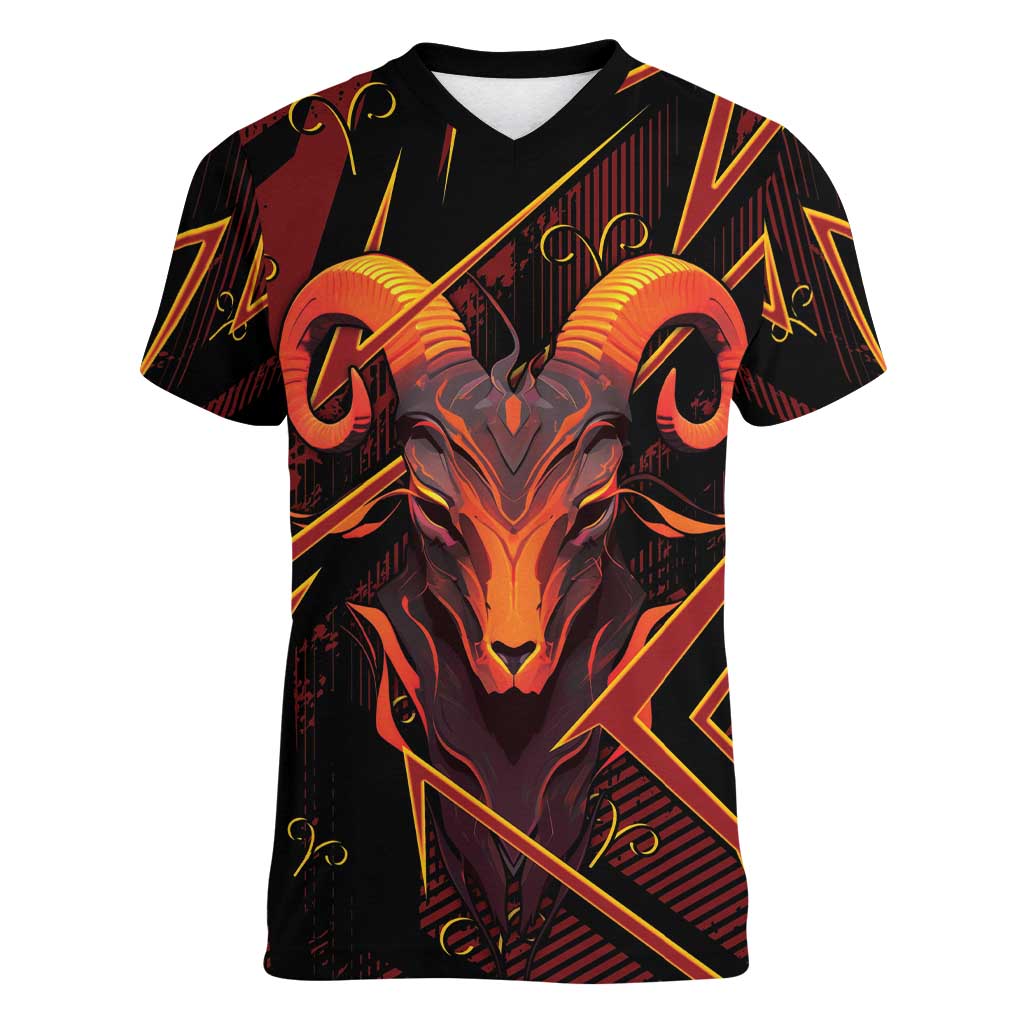 Custom Aries Zodiac Women V-Neck T-Shirt With Bold Triangle